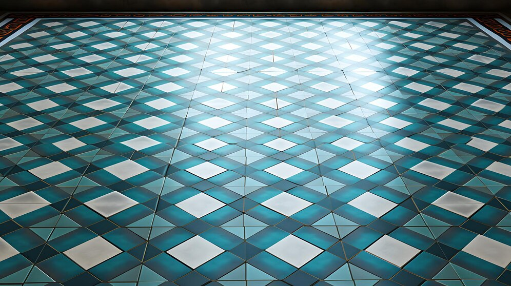 blue green crossed pattern tiles -floor tiles