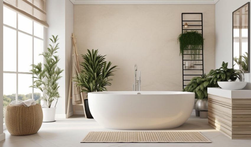 bathroom-fixtures-decorative-plants-bathtub-shower-beige-white-walls-generative-ai (1)